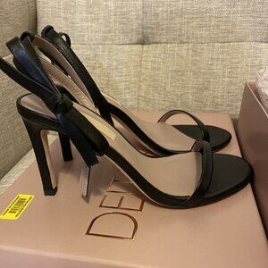 Deltan Heels Miranda Black Leather Dress Sandals Shoes with Bow Size 8 Medium